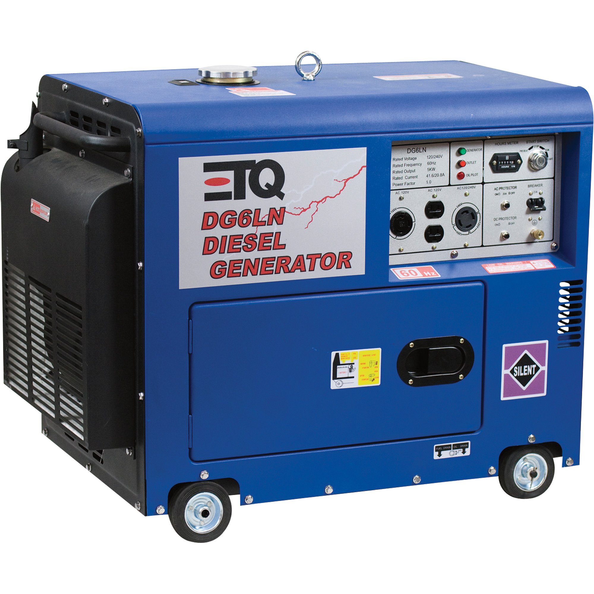 ETQ Portable Enclosed Diesel Generator — 5500 Surge Watts, 5000 Rated Watts, Model# DG6LN